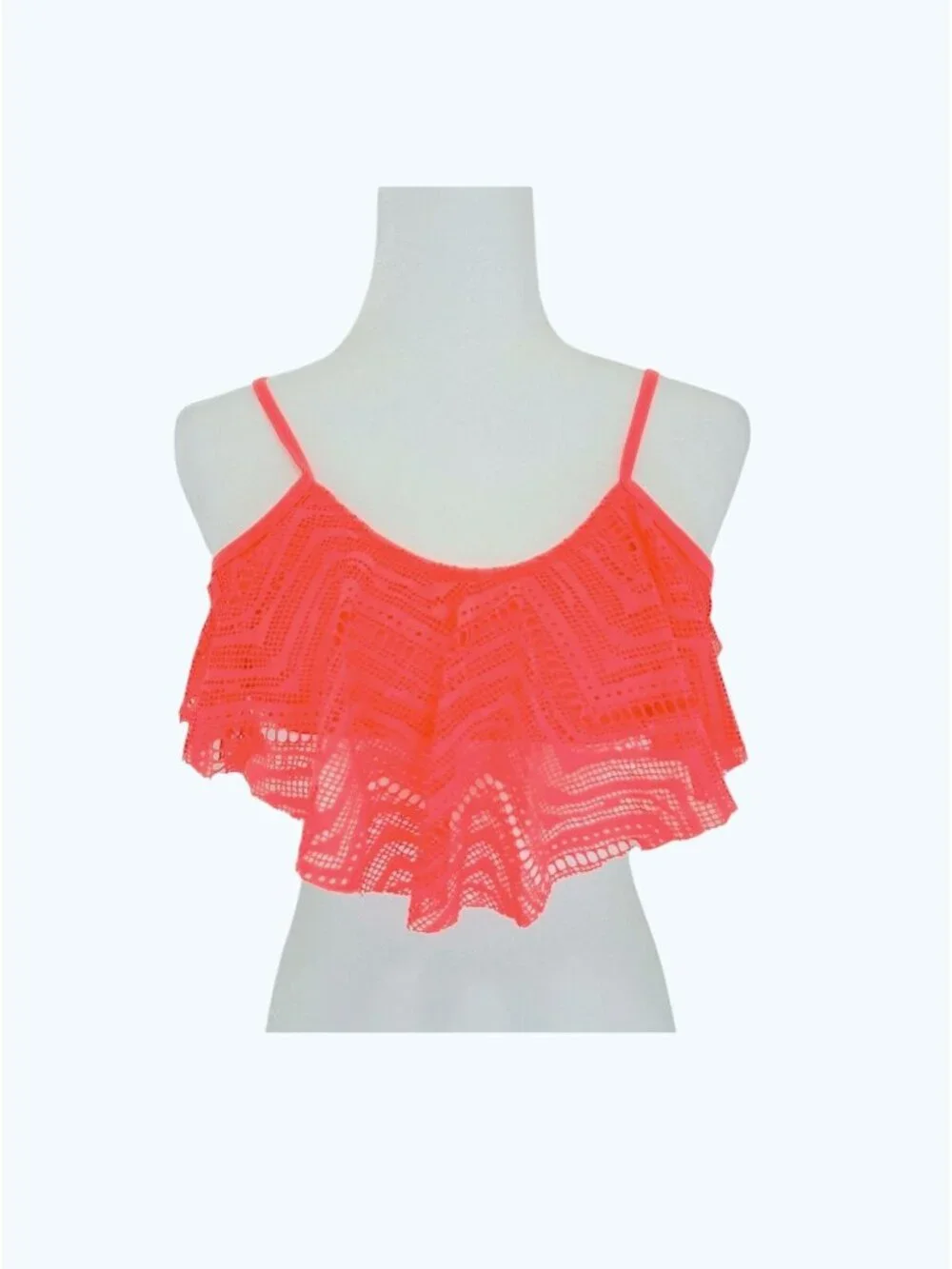 Coral Laser-Cut Ruffle Bikini Top With Adjustable Straps Lightweight & Trendy Sw